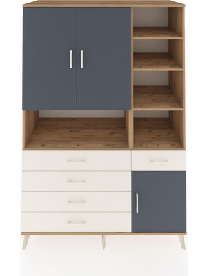 Dienni Kronos Dolap 8 Raflı 5 Çekmeceli 3 Kapaklı 132X59X195 Çam-Antrasit/aytaşı