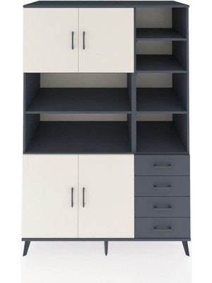 Dienni Kronos Dolap 9 Raflı 4 Çekmeceli 4 Kapaklı 132X59X195 Antrasit-Aytaşı/antrasit