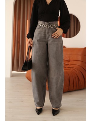 Moviment Antrasit Yüksek Bel Baloon/baggy Kalıp Yıkamalı Kadın Kot Pantolon