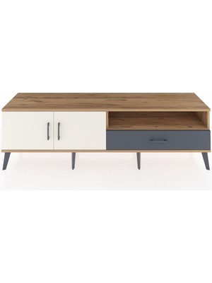 Dienni Hyperion Tv Ünitesi 2 Raflı Tek Çekmeceli 2 Kapaklı 176X44X51 Çam-Aytaşı/antrasit