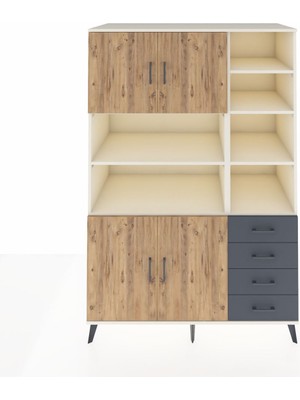 Dienni Kronos Dolap 9 Raflı 4 Çekmeceli 4 Kapaklı 132X59X195 Aytaşı-Çam/antrasit