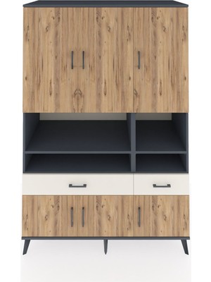 Dienni Kronos Dolap 8 Raflı 2 Çekmeceli 6 Kapaklı 132X59X195 Antrasit-Çam/aytaşı