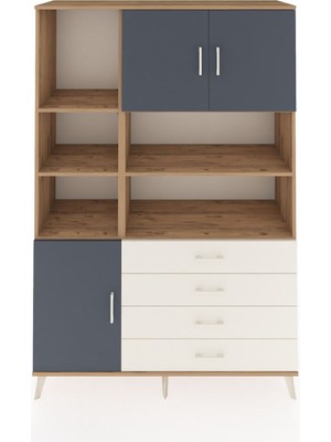 Dienni Hyperion Dolap 8 Raflı 4 Çekmeceli 3 Kapaklı 132X44X195 Çam-Antrasit/aytaşı
