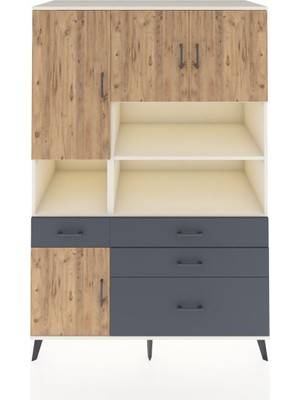 Dienni Kronos Dolap 9 Raflı 4 Çekmeceli 4 Kapaklı 132X59X195 Aytaşı-Çam/antrasit