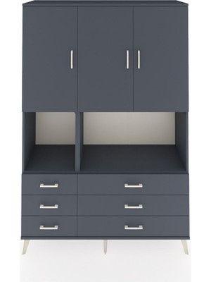 Dienni Hyperion Dolap 6 Raflı 6 Çekmeceli 3 Kapaklı 132X44X195 Antrasit-Antrasit/antrasit