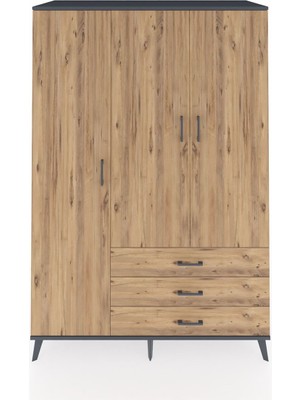 Dienni Kronos Dolap 6 Raflı 3 Çekmeceli Tek Askılı 132X59X195 Antrasit-Çam/çam