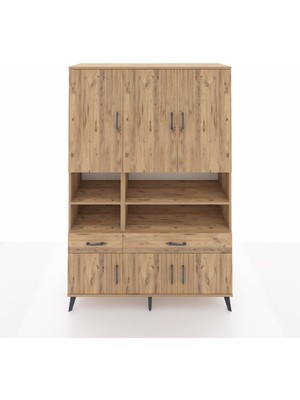 Dienni Hyperion Dolap 8 Raflı 2 Çekmeceli 6 Kapaklı 132X44X195 Çam-Çam/çam