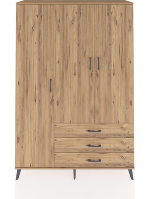 Dienni Hyperion Dolap 6 Raflı 3 Çekmeceli Tek Askılı 132X44X195 Çam-Çam/çam
