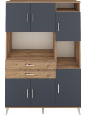 Dienni Hyperion Dolap 9 Raflı 2 Çekmeceli 6 Kapaklı 132X44X195 Çam-Antrasit/çam