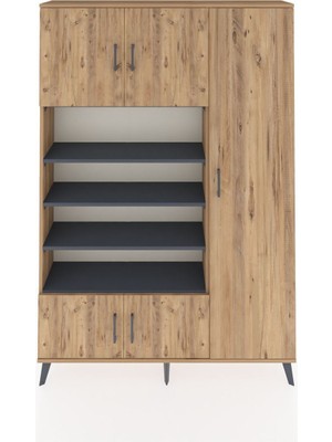 Dienni Arges Dolap 11 Raflı 5 Kapaklı 132X30X195 Çam-Çam/antrasit