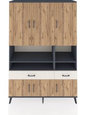 Dienni Hyperion Dolap 8 Raflı 2 Çekmeceli 6 Kapaklı 132X44X195 Antrasit-Çam/aytaşı