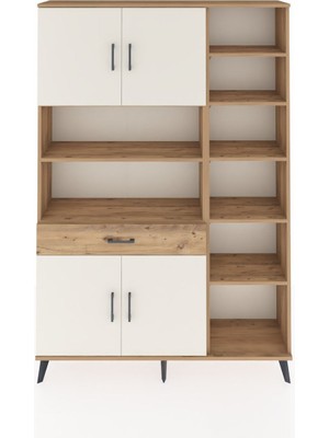Dienni Arges Dolap 10 Raflı Tek Çekmeceli 4 Kapaklı 132X30X195 Çam-Aytaşı/çam