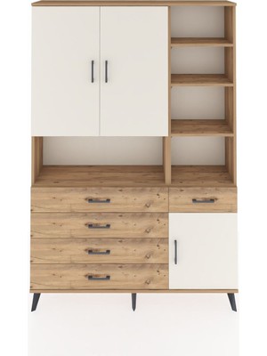 Dienni Arges Dolap 8 Raflı 5 Çekmeceli 3 Kapaklı 132X30X195 Çam-Aytaşı/çam