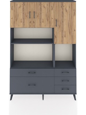 Dienni Arges Dolap 8 Raflı 5 Çekmeceli 3 Kapaklı 132X30X195 Antrasit-Çam/antrasit