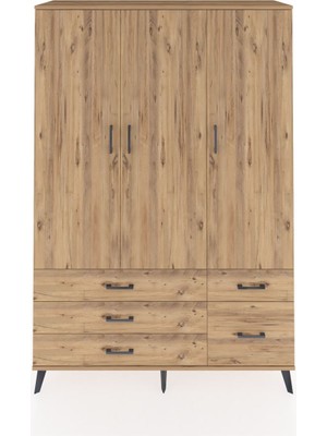 Dienni Hyperion Dolap 5 Raflı 5 Çekmeceli Tek Askılı 132X44X195 Çam-Çam/çam
