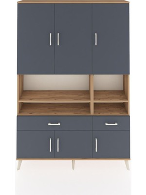 Dienni Arges Dolap 8 Raflı 2 Çekmeceli 6 Kapaklı 132X30X195 Çam-Antrasit/antrasit