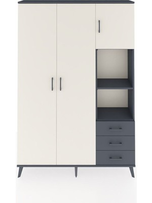 Dienni Arges Dolap 5 Raflı 3 Çekmeceli Tek Askılı 132X30X195 Antrasit-Aytaşı/antrasit