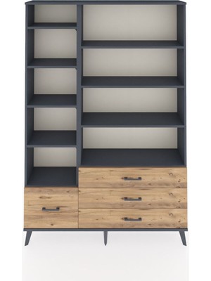 Dienni Arges Dolap 9 Raflı 4 Çekmeceli  132X30X195 Antrasit-Antrasit/çam