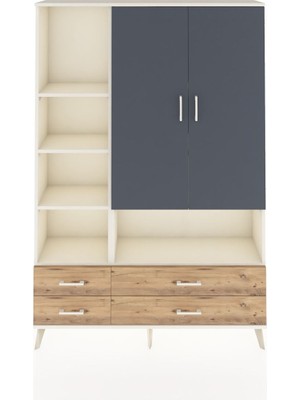 Dienni Arges Dolap 8 Raflı 4 Çekmeceli 2 Kapaklı 132X30X195 Aytaşı-Antrasit/çam