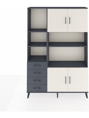 Dienni Arges Dolap 8 Raflı 4 Çekmeceli 4 Kapaklı 132X30X195 Antrasit-Aytaşı/antrasit