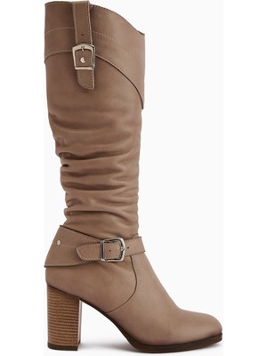 Limoya Ting Hakiki Deri Vizon Toka Detaylı Kadın Topuklu Çizme