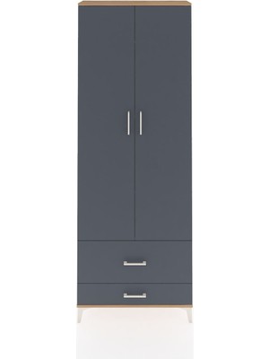 Dienni Arges Dolap 4 Raflı 2 Çekmeceli 2 Kapaklı 88X30X243 Çam-Antrasit