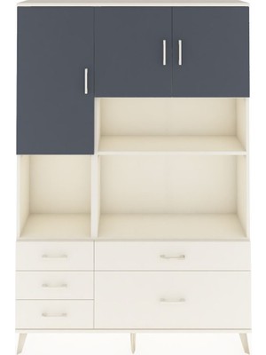 Dienni Arges Dolap 8 Raflı 5 Çekmeceli 3 Kapaklı 132X30X195 Aytaşı-Antrasit/aytaşı