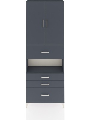 Dienni Arges Dolap 4 Raflı 4 Çekmeceli 2 Kapaklı 88X30X243 Antrasit-Antrasit