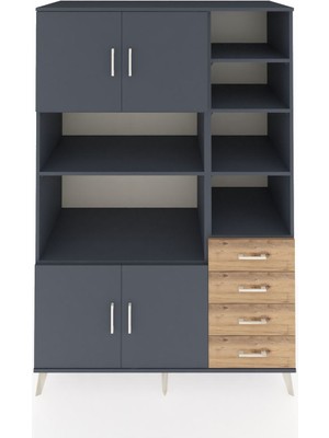 Dienni Kronos Dolap 9 Raflı 4 Çekmeceli 4 Kapaklı 132X59X195 Antrasit-Antrasit/çam