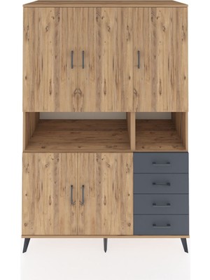 Dienni Kronos Dolap 7 Raflı 4 Çekmeceli 5 Kapaklı 132X59X195 Çam-Çam/antrasit