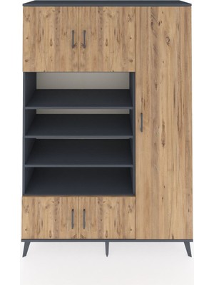 Dienni Hyperion Dolap 11 Raflı 5 Kapaklı 132X44X195 Antrasit-Çam/antrasit