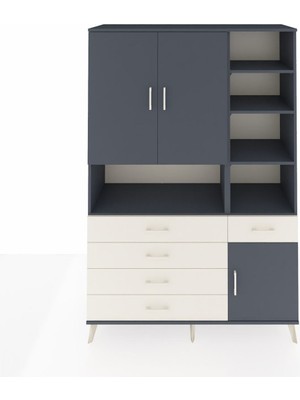 Dienni Hyperion Dolap 8 Raflı 5 Çekmeceli 3 Kapaklı 132X44X195 Antrasit-Antrasit/aytaşı