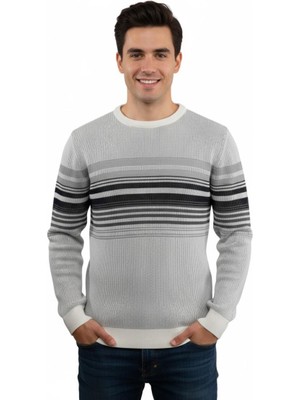 Çizgi Triko Erkek Sıfır Yaka Kazak Selanik Örgü Klasik Kalıp 5245C BGL-ST04860