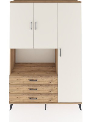 Dienni Hyperion Dolap 7 Raflı 3 Çekmeceli 3 Kapaklı 132X44X195 Çam-Aytaşı/çam