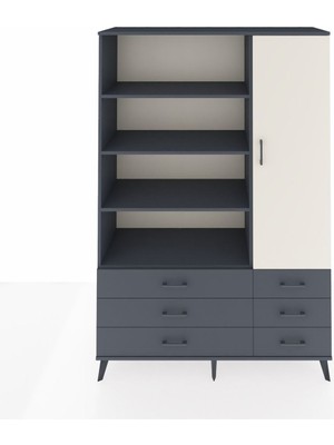 Dienni Hyperion Dolap 8 Raflı 6 Çekmeceli Tek Kapaklı  132X44X195 Antrasit-Aytaşı/antrasit