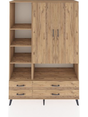 Dienni Hyperion Dolap 8 Raflı 4 Çekmeceli 2 Kapaklı 132X44X195 Çam-Çam/çam