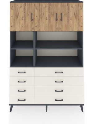 Dienni Hyperion Dolap 8 Raflı 8 Çekmeceli 3 Kapaklı 132X44X195 Antrasit-Çam/aytaşı