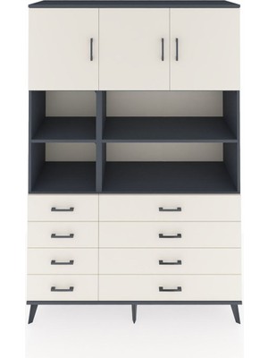 Dienni Hyperion Dolap 8 Raflı 8 Çekmeceli 3 Kapaklı 132X44X195 Antrasit-Aytaşı/aytaşı