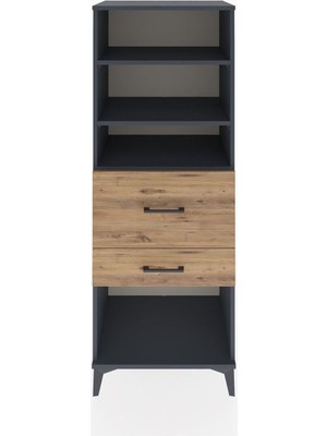 Dienni Hyperion Dolap 3 Raflı 2 Çekmeceli 60X44X163 Antrasit-Çam