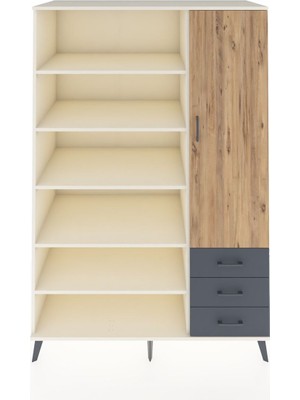 Dienni Kronos Dolap 9 Raflı 3 Çekmeceli Tek Kapaklı  132X59X195 Aytaşı-Çam/antrasit