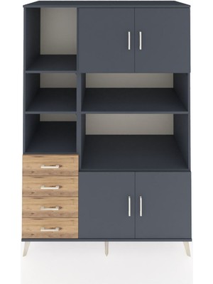 Dienni Kronos Dolap 8 Raflı 4 Çekmeceli 4 Kapaklı 132X59X195 Antrasit-Antrasit/çam