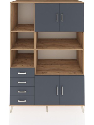 Dienni Kronos Dolap 8 Raflı 4 Çekmeceli 4 Kapaklı 132X59X195 Çam-Antrasit/antrasit