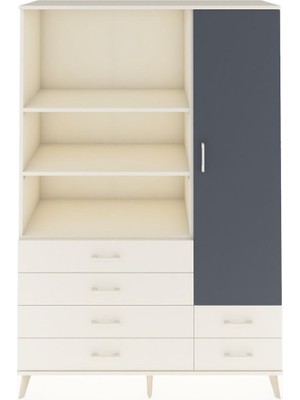 Dienni Hyperion Dolap 7 Raflı 6 Çekmeceli Tek Kapaklı  132X44X195 Aytaşı-Antrasit/aytaşı
