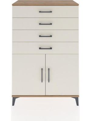 Dienni Hyperion Dolap Tek Raflı 4 Çekmeceli 2 Kapaklı 88X44X134 Çam-Aytaşı