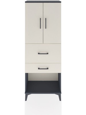 Dienni Arges Dolap 3 Raflı 2 Çekmeceli 2 Kapaklı 60X30X163 Antrasit-Aytaşı