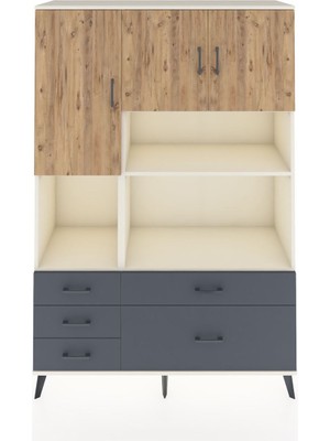Dienni Hyperion Dolap 8 Raflı 5 Çekmeceli 3 Kapaklı 132X44X195 Aytaşı-Çam/antrasit
