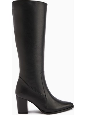 Limoya Vilda Hakiki Deri Siyah Sivri Burunlu Kadın Çizme