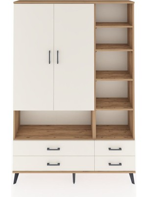Dienni Arges Dolap 10 Raflı 4 Çekmeceli 2 Kapaklı 132X30X195 Çam-Aytaşı/aytaşı