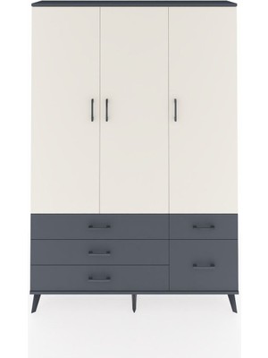 Dienni Arges Dolap 5 Raflı 5 Çekmeceli Tek Askılı 132X30X195 Antrasit-Aytaşı/antrasit