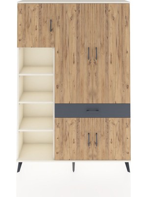 Dienni Arges Dolap 8 Raflı Tek Çekmeceli 5 Kapaklı 132X30X195 Aytaşı-Çam/antrasit